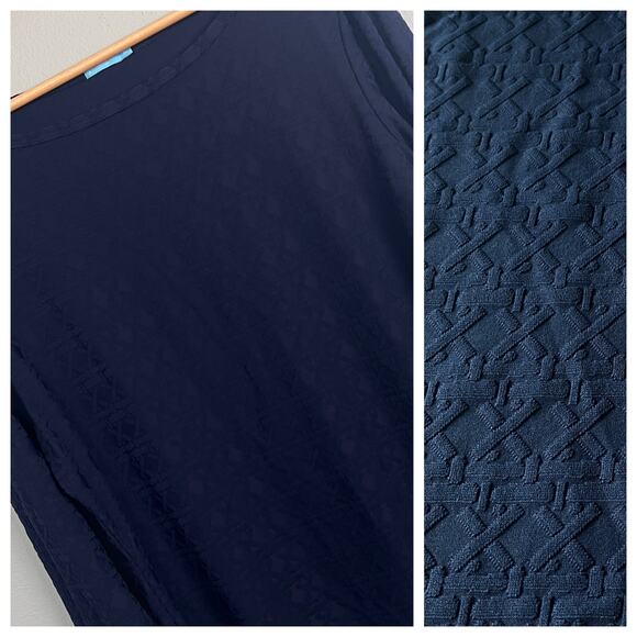 J McLaughlin Womens XL Catalina Cloth Top Navy Textured Geometric Preppy Classic - Picture 11 of 11